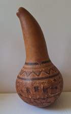 Carved gourd village scene, planting, feeding animals folk art 8 x 13 inches