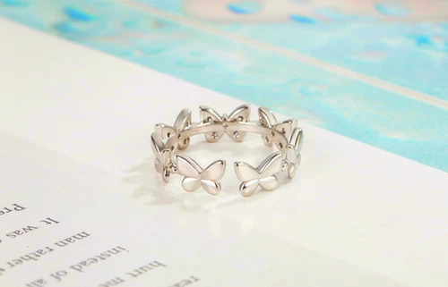 Lindo anillo ajustable de plata de ley 925 con mariposa de cristal para mujeres niñas regalos - Imagen 6 de 25