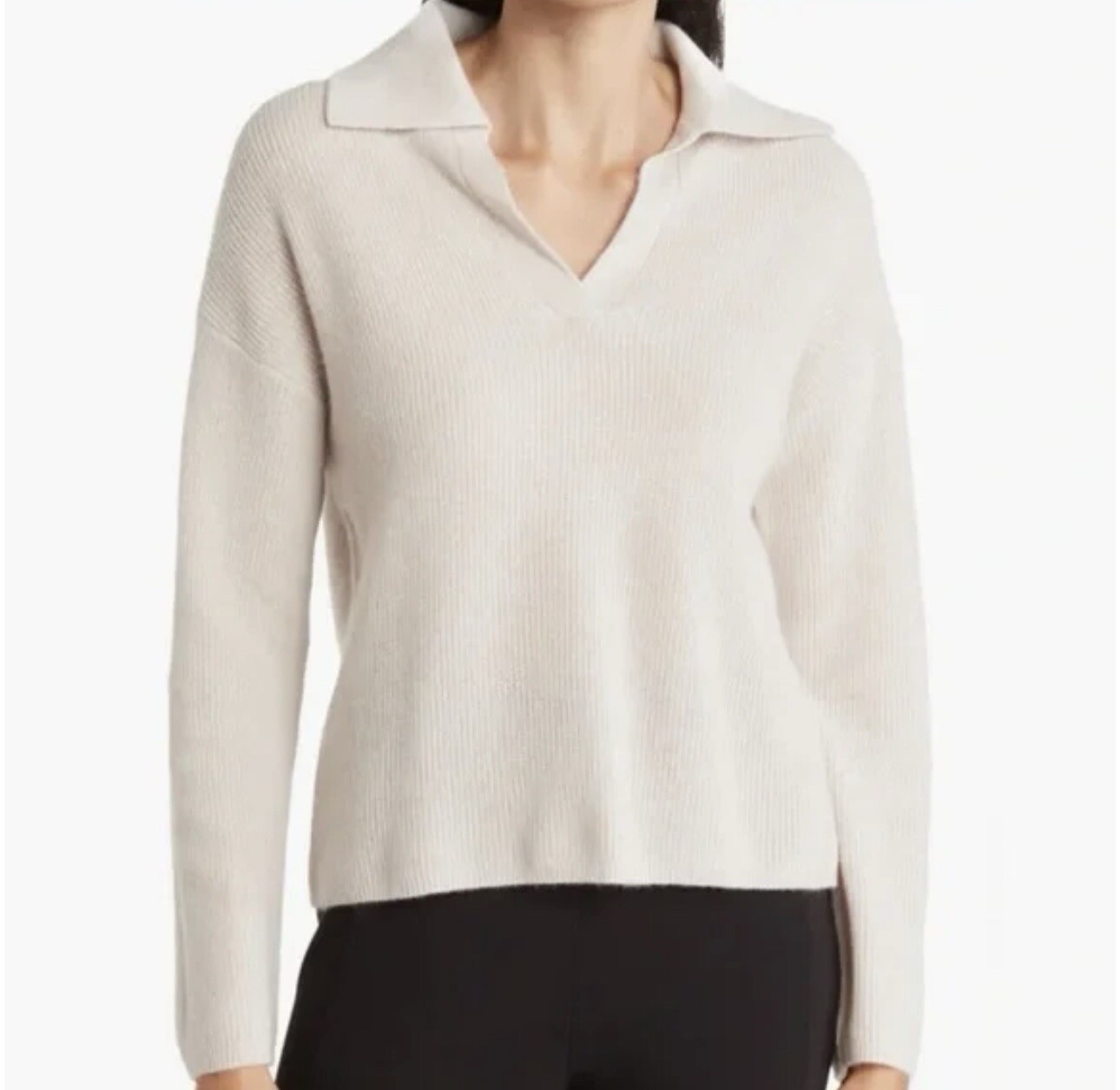 Magaschoni Johnny Collar Cashmere Sweater Oyster Heather Medium