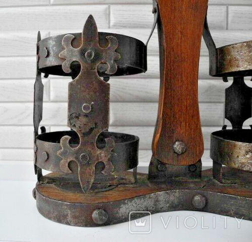 Vintage Wood Steel Bottles Or Decanters Holder 1950s MADE IN ENGLAND - Picture 4 of 12