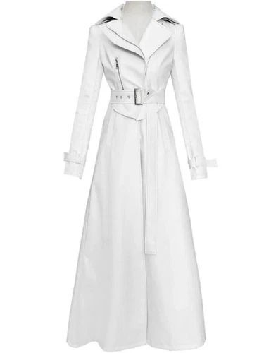 Real Leather Trench Coat Womens Long Sleeve Luxury Fashion Overcoat Windbreaker