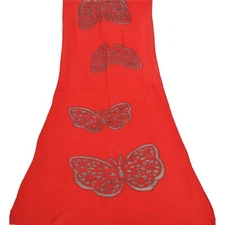 Sanskriti New Indian Embroidered Shawl Scarf Patch Work Red Woolen Stole Warm