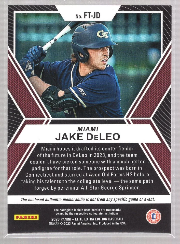 * 2023 Panini Elite Extra Edition - Future Threads #FT-JD - JAKE DeLEO - Image 2 of 2