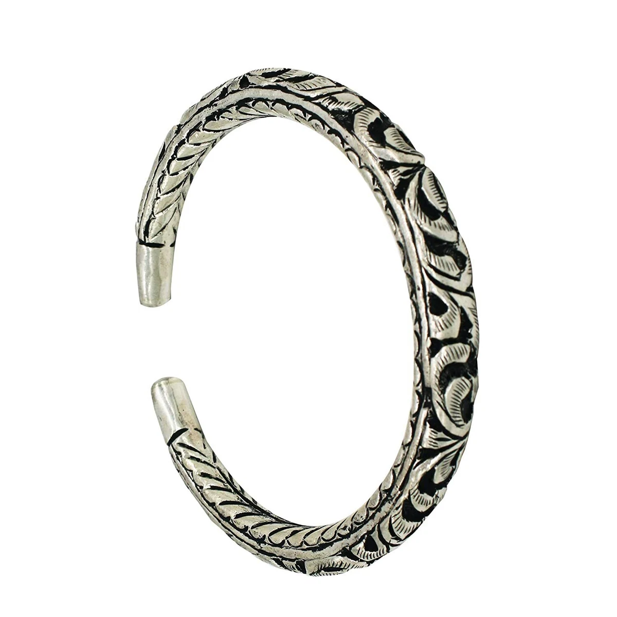 Rehti 925 Pure Silver Oxidised Hollow Tribal Nakkashi Kada Bangle For Men Boy