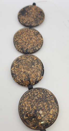 Vintage Resin Encased Wood Chip Flat Disc Craft Beads Lot 4