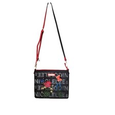 Nicole Lee Cross Body Bag Adjustable Strap Embroidered Flowers Black & Red