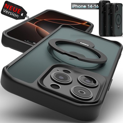 Handyhülle iPhone 16 15 14 Pro Max Plus + MagSafe Case Schwarz Cover Matt Ring