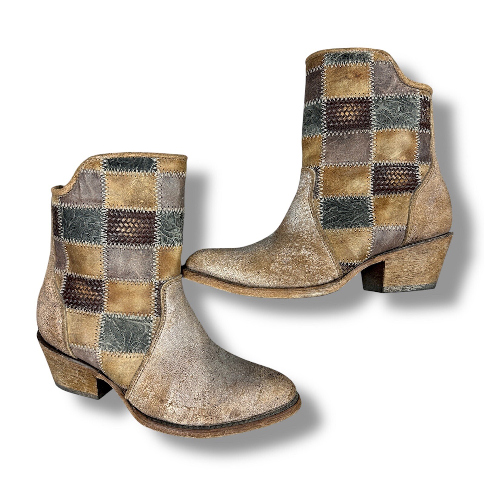 Corral Vintage Brown Patchwork Leather Short West… - image 1