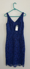 NWT $184 Ralph Lauren Slim Fit Lace Double V-Neck Sheath Dress Blue Size 2