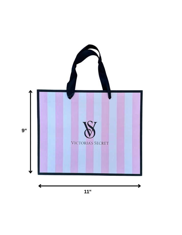 Sacola de presente Victoria's Secret logotipo listra rosa papel médio compras (conjunto de 4) - Imagem 3 de 3