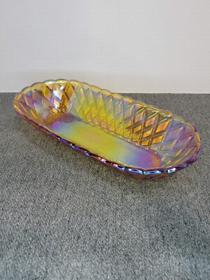 Carnival Glass Amber  Iridescent Bread Dish Celery Dish Oblong Bowl 10 3/8'' 