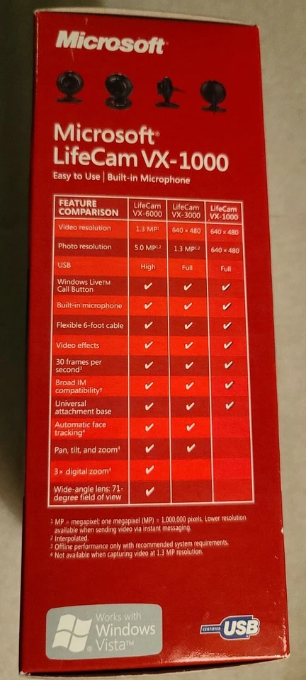 BRAND NEW MICROSOFT LIFECAM VX-1000  WITH BUILT IN MICROPHONE FACTORY SEALED - Image 2 of 4