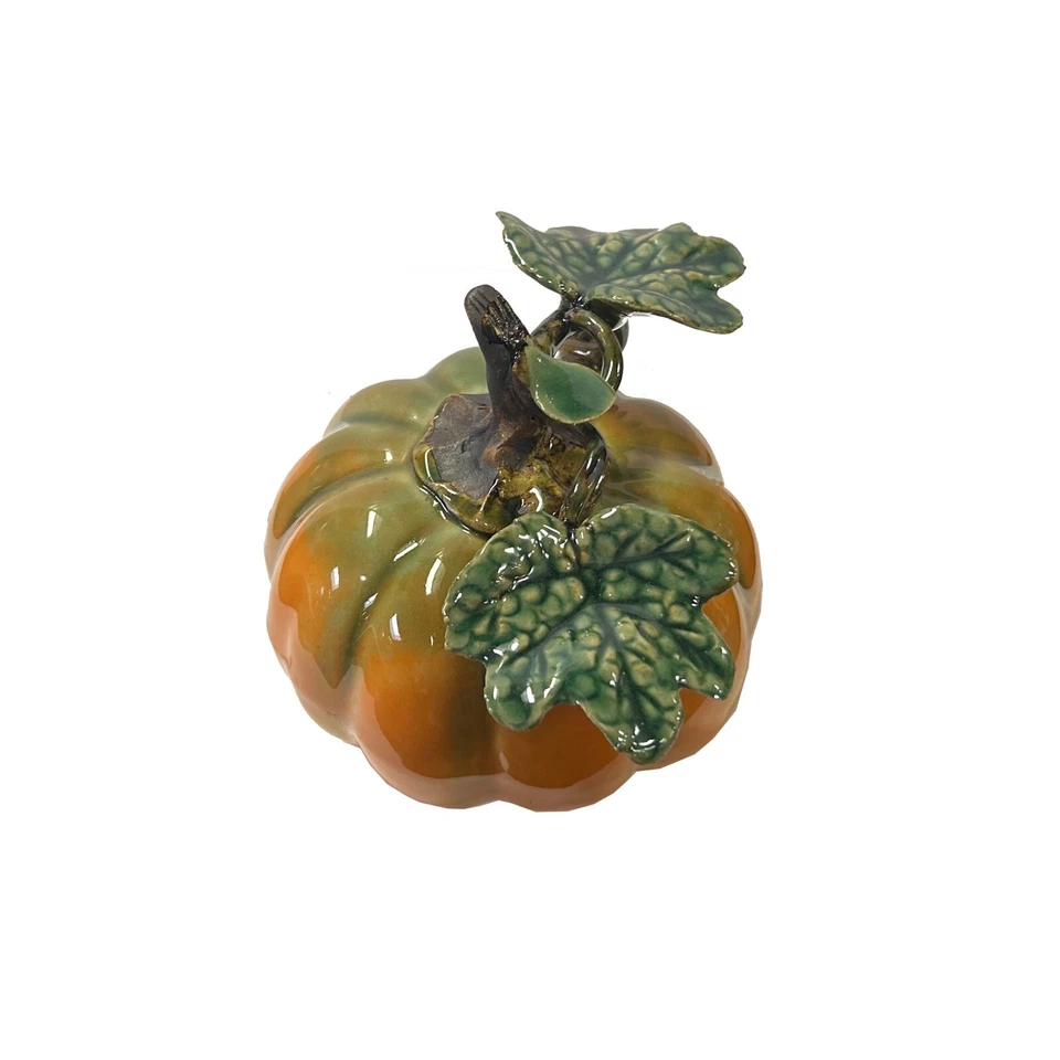 Figura Artística Naranja Pequeña Calabaza con Hoja Cerámica Exhibición Arte ws3578 Foto 4 de 4