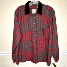 VINTAGE AMI Shirt Women L Button Down Red Pla...