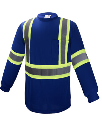 Blue Safety Shirt With Two Tones Stripes , Long Sleeve 