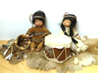 Lot Emerald Dolls Collection Porcelain Little Willie Native Indian Dolls Drums