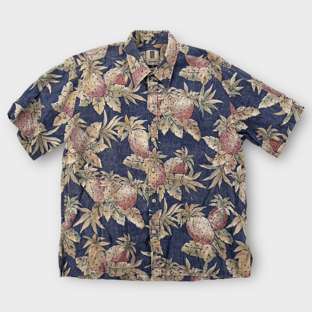 Tori Richard Hawaiian Shirt Mens XL Blue Pineapple Print Floral