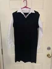 Questions Long Sleeves Collared Mini Sweater Dress Black Women Sz S