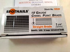 SPOTNAILS 18520 STRAIGHT BRADS 18GA. GALVANIZED CHISEL POINT (5,000) Free Ship