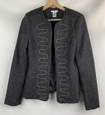 Esley Jacket Black/Grey Collarless Bead Desig...
