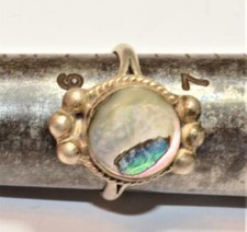 Stamped 925 MEXICO Sterling Silver Abalone Round Shape Ring Sz 6.5 2.53g