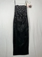 Jessica McClintock Gunne Sax Black Strapless Maxi Dress Size 3 Embroidered NEW