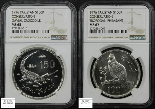 1976 Pakistan Conservation Set Gavial Crocodile & Tropogan Pheasant NGC MS 68/67