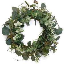 14  Artificial Green Leaves Wreath Eucalyptus Round Wreath for Home Decoratio...