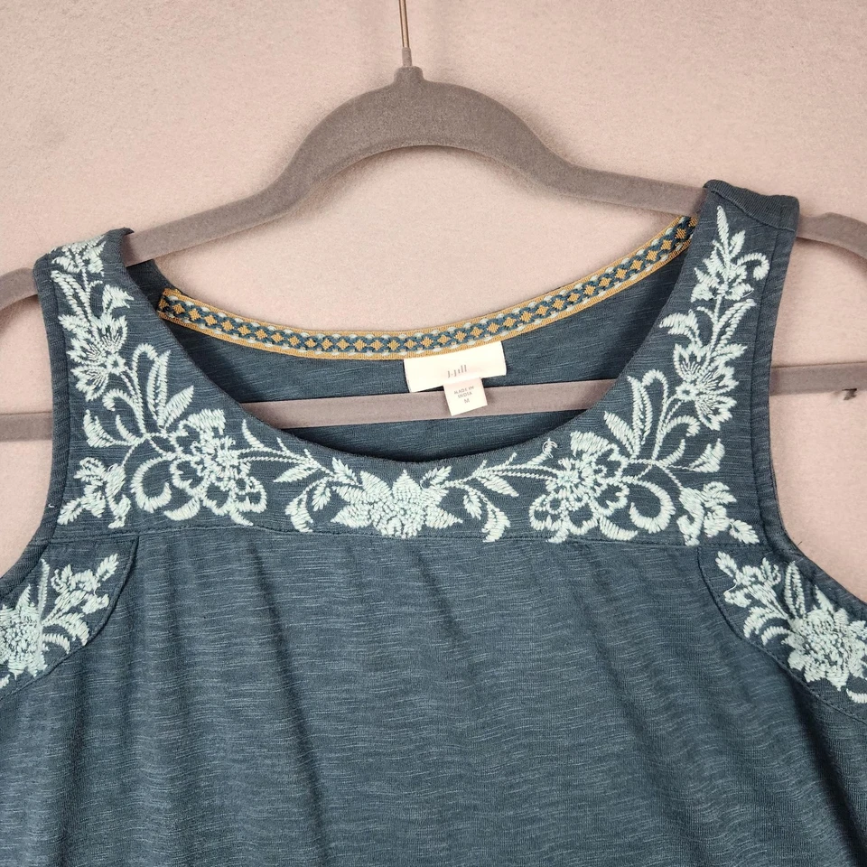 Camiseta sin mangas Jill para mujer azul medio sin mangas bordada floral camisa boho Foto 4 de 4