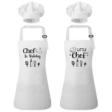 2 PCS Kids Apron Chef Hat Set Adjustable Kitchen Cooking Pockets Girls Boys