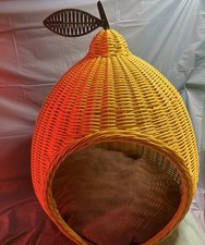 wicker cat bed house large Yellow A Green Top