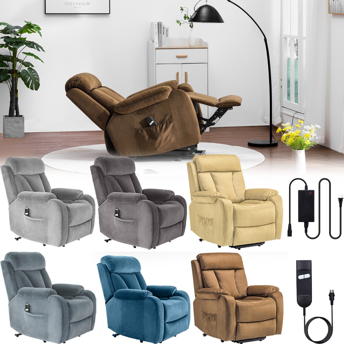 Electric Power Lift Recliner Chair Single Sofa for Elderly w/ Side 