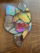 Vintage Red Butterfly Stained Glass Sun Catcher Iridescent Wings 11  Opalescent