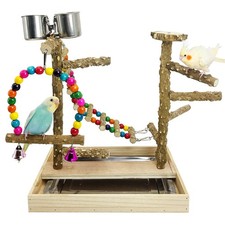 Bird Playground Natural Wood Bird Play Stand with Climb Ladder Swing Tray and...