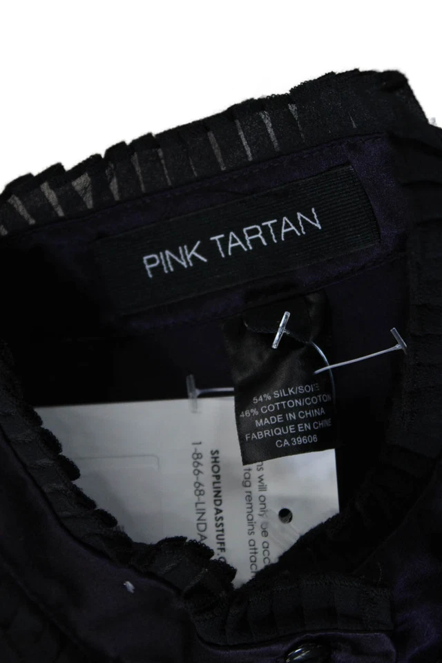 Camisa Pintuck Rosa Tartán Para Mujer Botón Delantero Manga Larga Seda Púrpura Talla 8 Foto 4 de 4