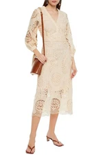 Maje Romy Guipure Lace Midi Dress Gown Ivory Size 42 XL Romantic Feminine