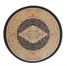 Puppenhaus Gewebt Teppich Persisch Stil Schwarz Rot Boden Zubehör Kleine Runde