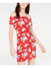 ULTRA FLIRT Womens Body Con Mini Dress Red Short Sleeve Off Shoulder Juniors XXS