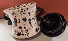 Folk Art SUGAR BOWL Handpainted DALMATION BLACK ON WHITE 6.5" TALL Mayco 2013 — photo 2