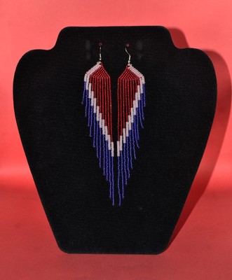 Handmade Angel Wings Beaded Earrings Red White and Blue