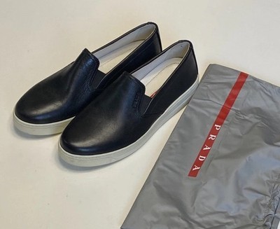 Prada Linea Rossa 8us Leather Slip-On Sneakers Women s Size 38.5 Black Worn Once