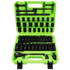 3/8" 56-Piece Impact Driver Socket Set, Sae (9/16 To 3/4 Inch) And Metric (8-22