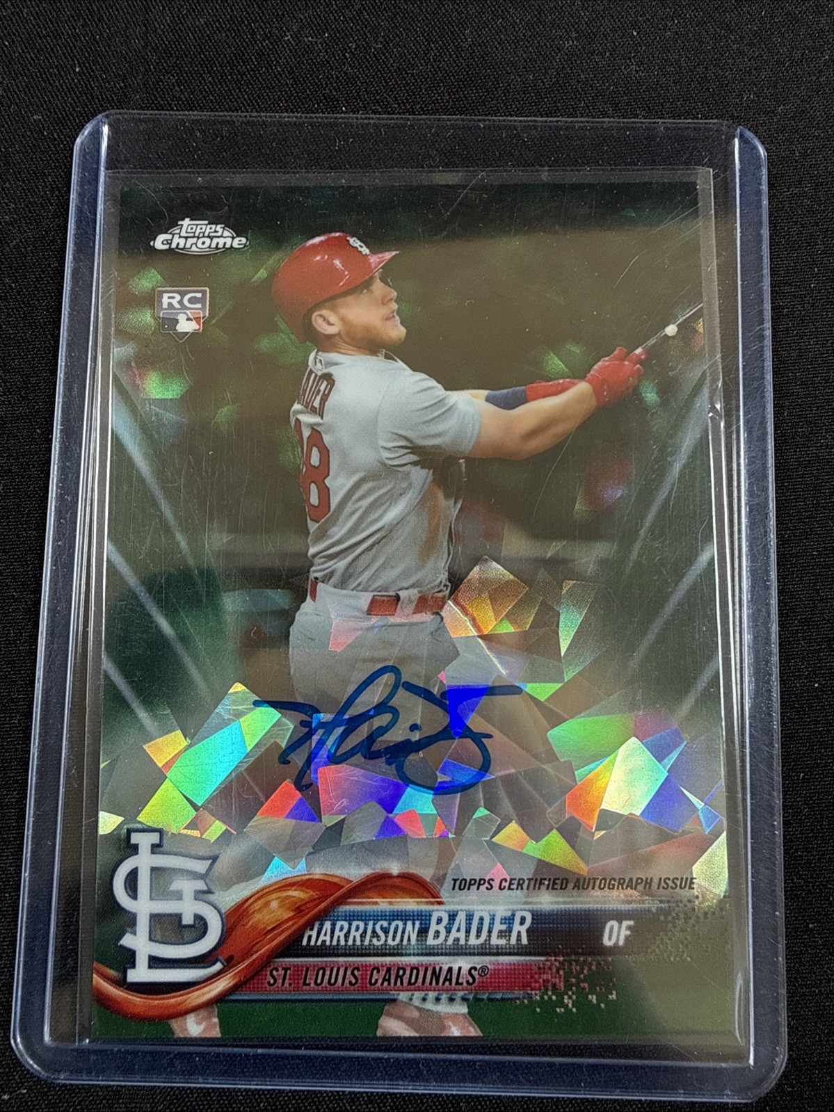 2018 Topps Chrome Sapphire Harrison Bader Green Refractor Auto RC #35/50
