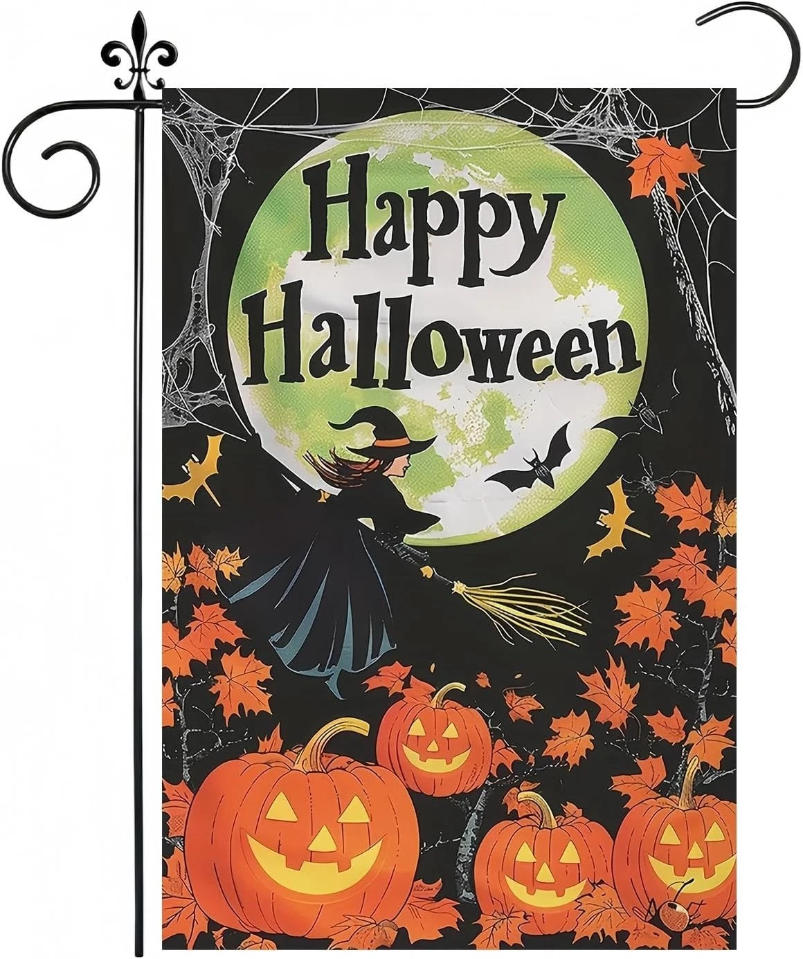 Halloween Garden Flag for outside 12X18 Inch Double Sided, Pumpkin Witch Small Y