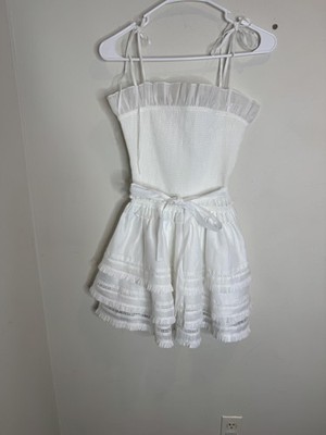 V. Chapman Dress Womens 0 White Smocked Ruffle Lace Tiered Mini Sundress |  eBay