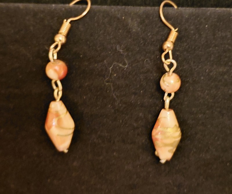 Handmade Copper And Bronze Colored Stone Dangle Earrings