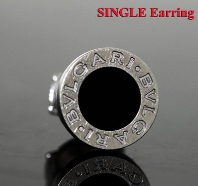 Signed Bulgari Bvlgari 18k White Gold Onyx SINGLE Earring
