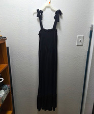 ZESICA Black Smocked Square Neck Bow/Ruffle Strappy Maxi Dress Women M