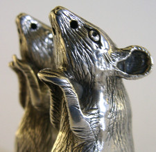 STERLING SILVER MICE SALT & PEPPER POTS CRUET SET c1990 NOVELTY 84g ANIMALS