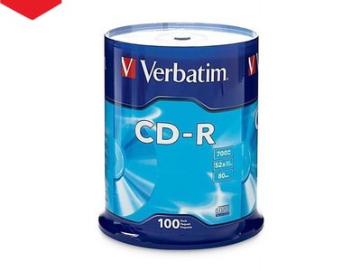 Verbatim 94554 80 Min 700 MB 52X CD-R Recordable Disks Spindle, 100 Pack